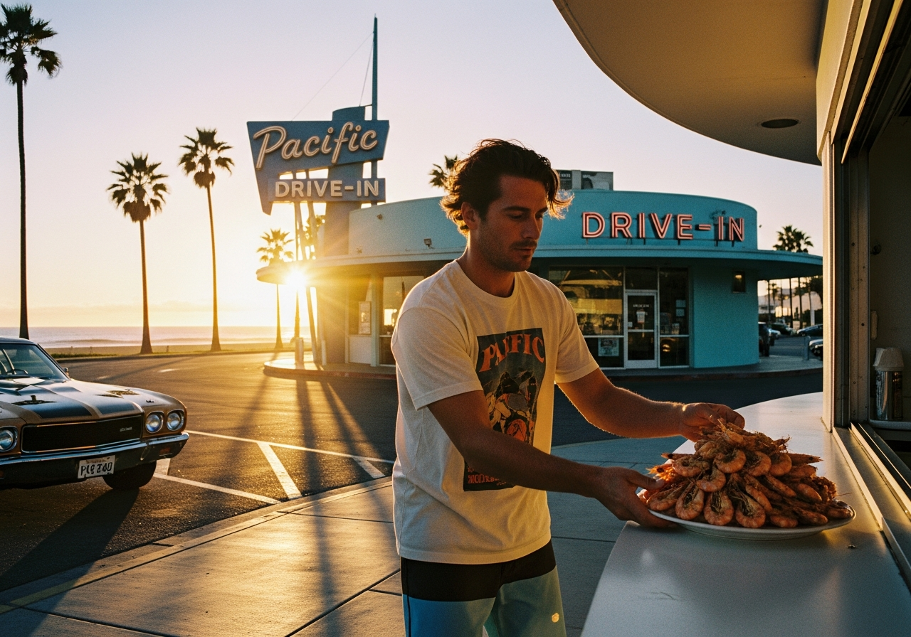 Pacific DRIVE-INから見える夕暮れの海