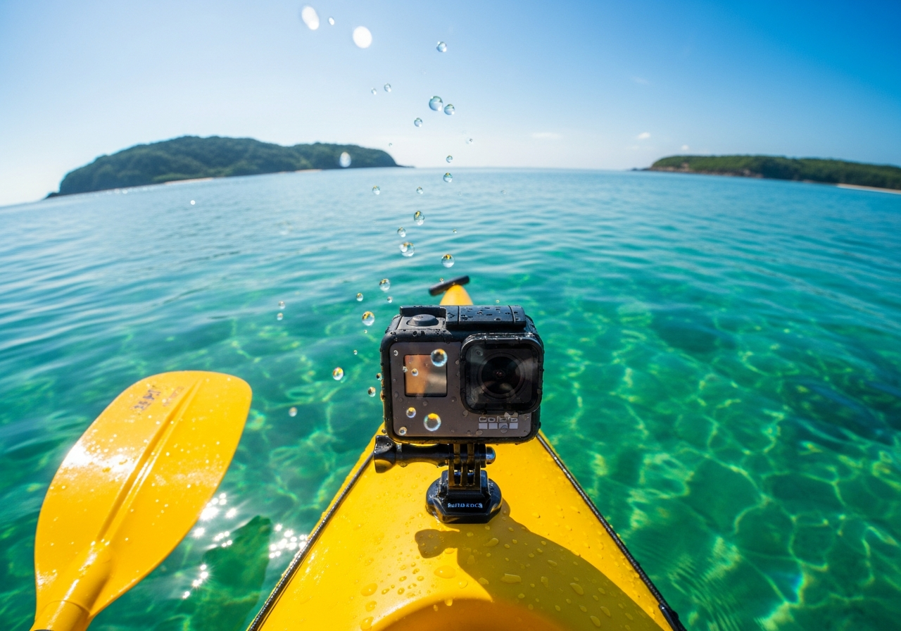 カヤックの先端に取り付けられたGoPro HERO12 Black