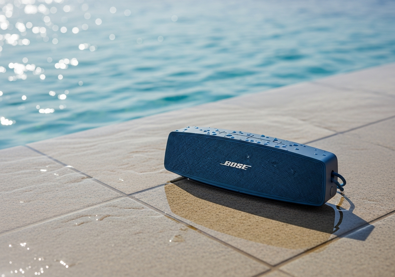 プールサイドに置かれたBose SoundLink Flexスピーカー