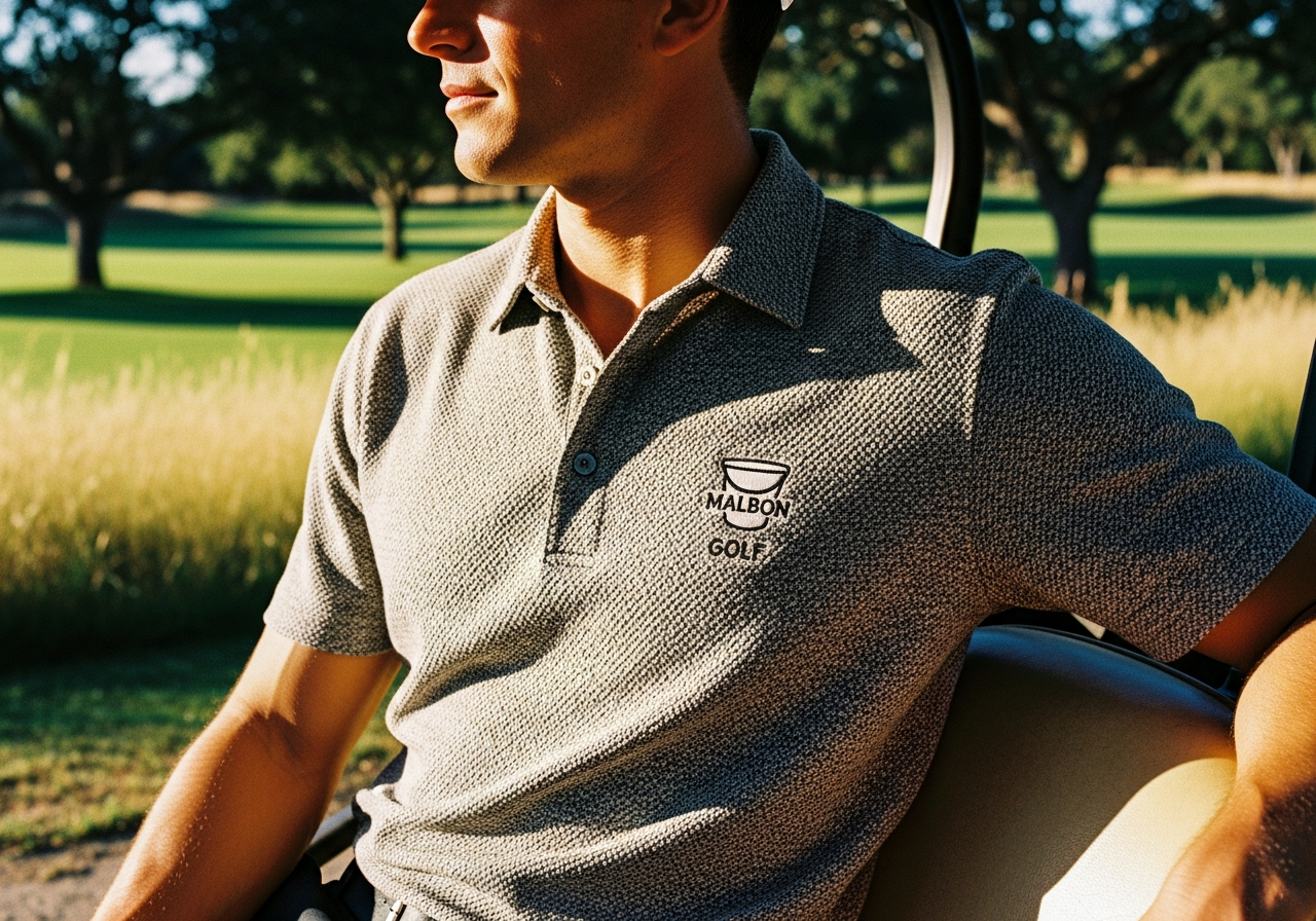 Malbon Golfのモダンなポロシャツを着たゴルファー