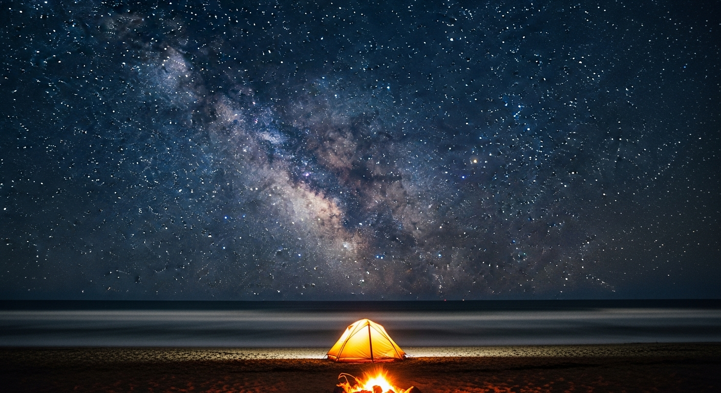 満天の星空の下に佇むテント