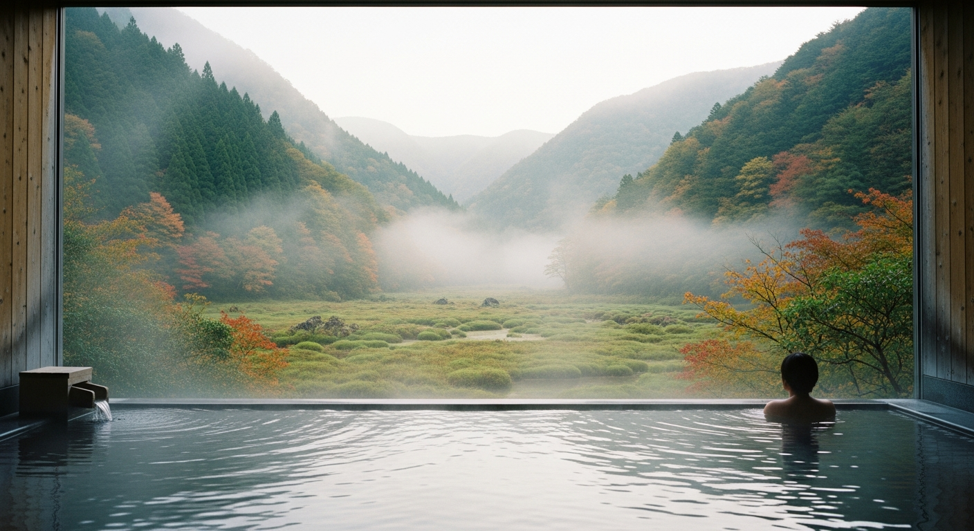 秋の気配、渓谷と一体になる静寂の湯。