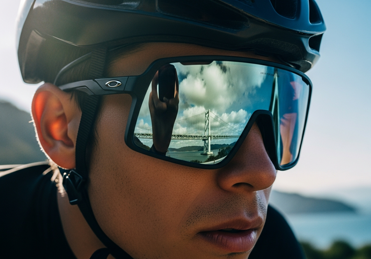 Oakleyの高性能サングラスをかけたサイクリストの横顔
