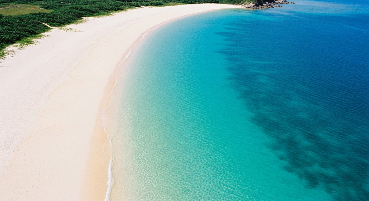 与那覇前浜の白い砂浜とどこまでも続く青い海のコントラスト