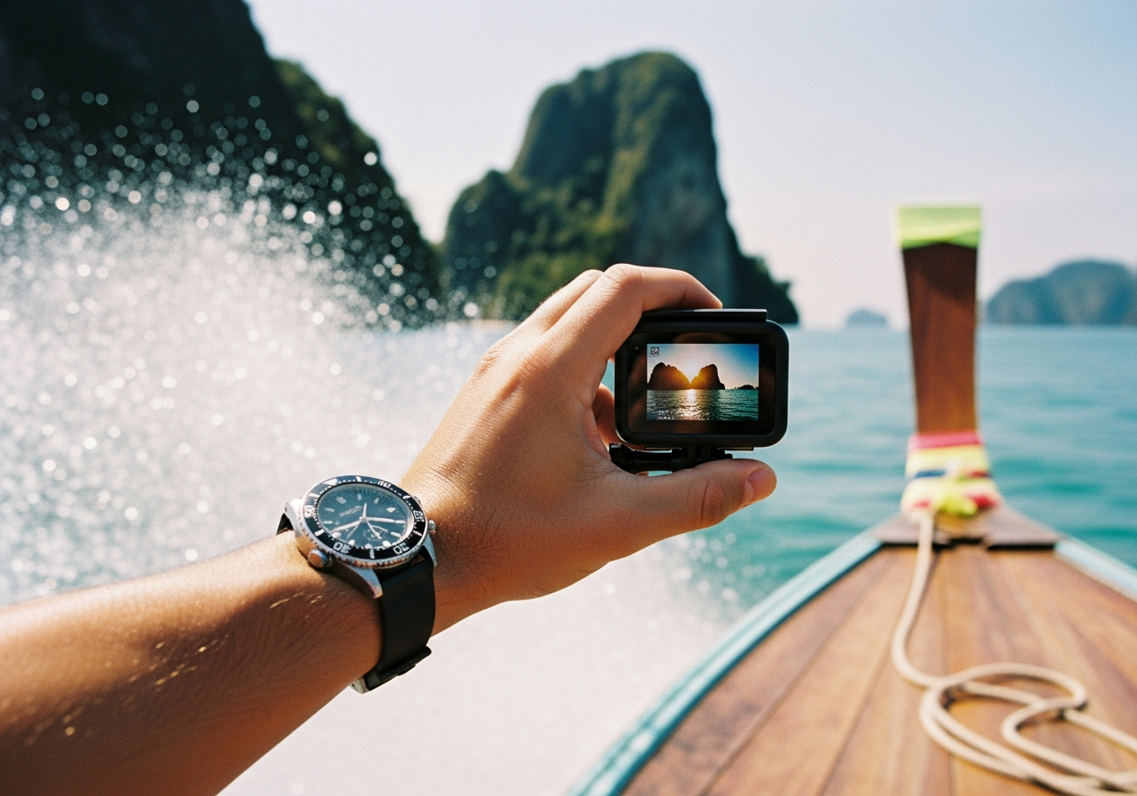 GoProでアンダマン海の絶景を撮影する手元