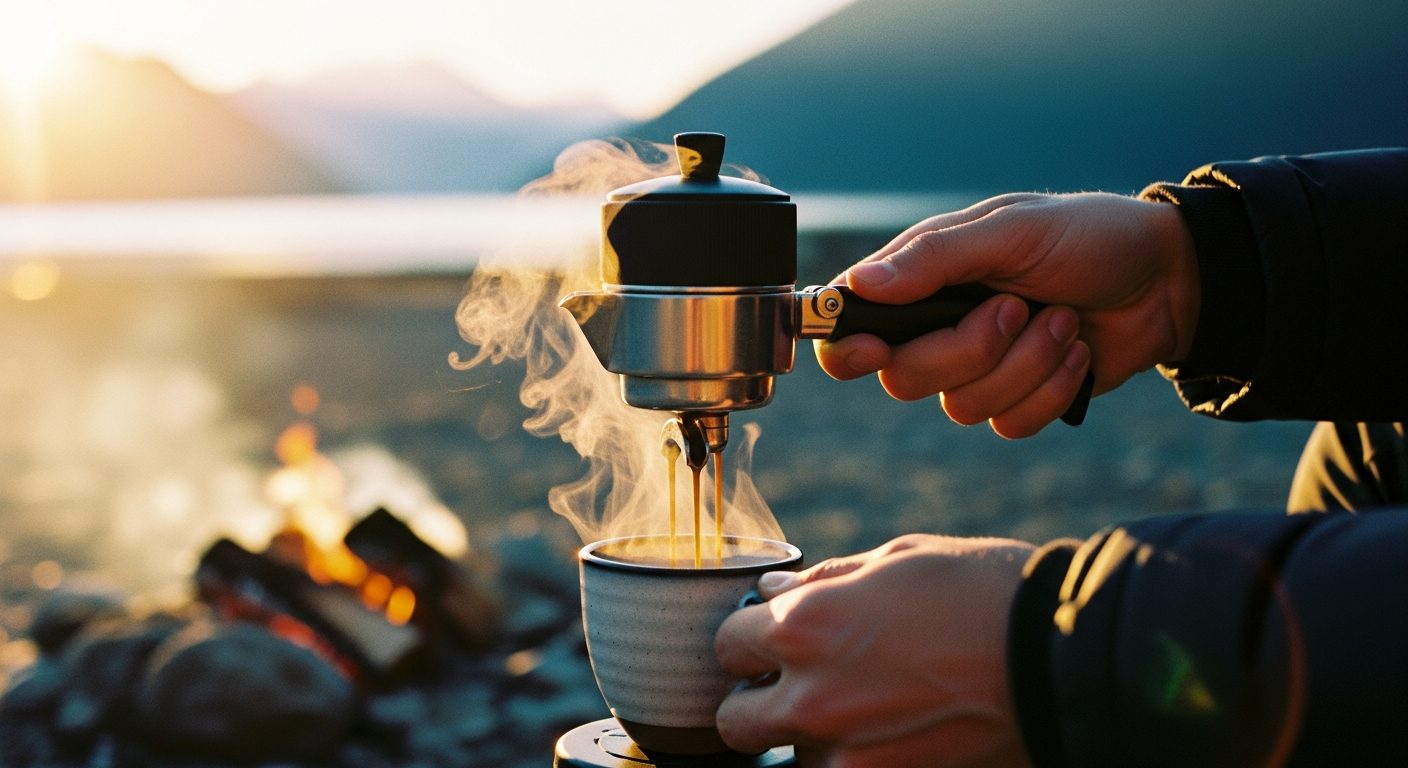 静寂の湖畔で、旅の始まりを告げる一杯。