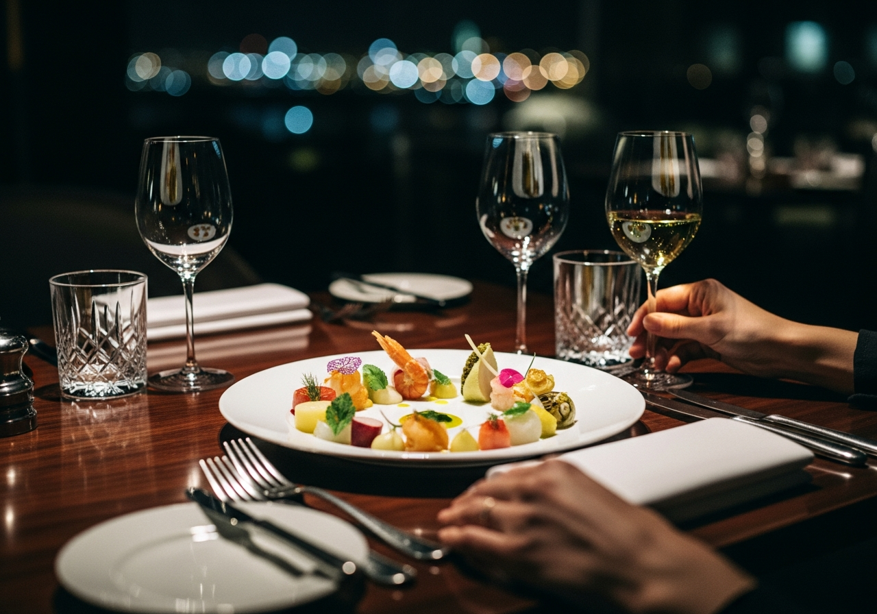 リスボンのモダンなレストランでの食事風景