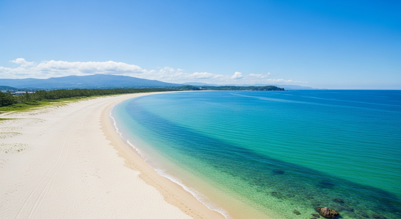 伊豆・白浜の白い砂浜とエメラルドグリーンの海