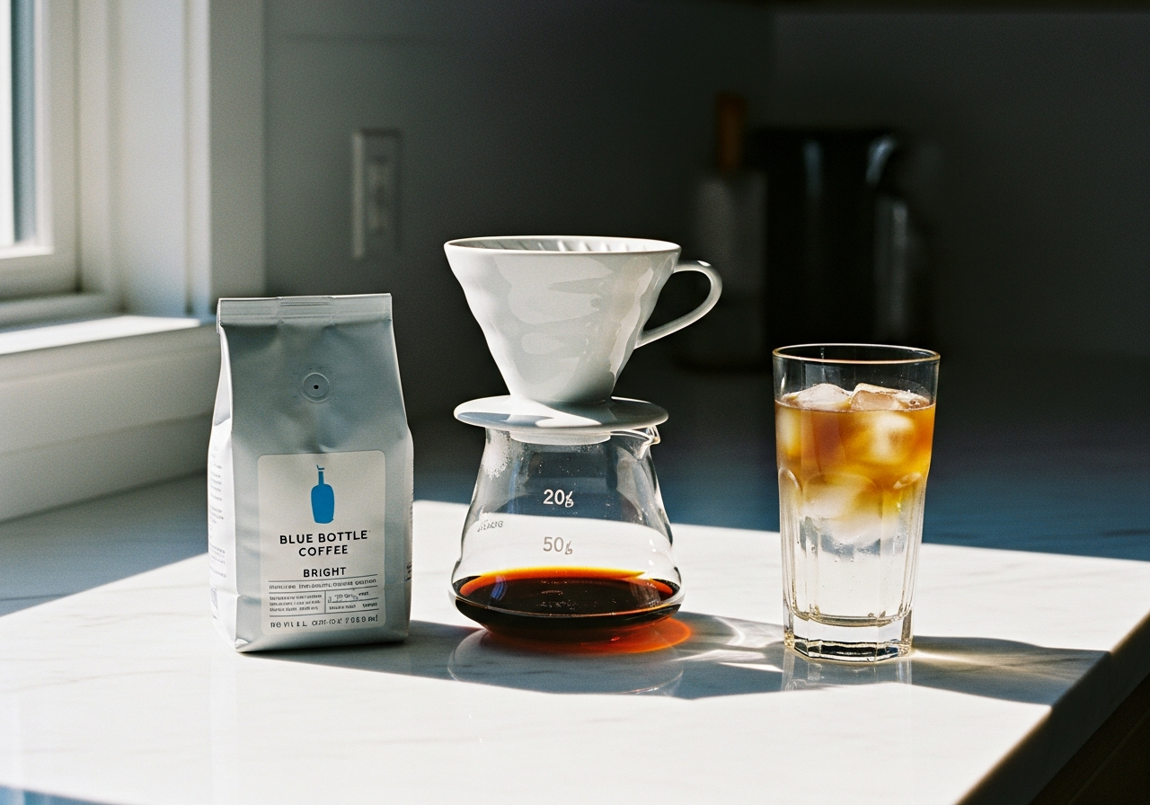 Blue Bottle Coffeeの豆と淹れたてのアイスコーヒー