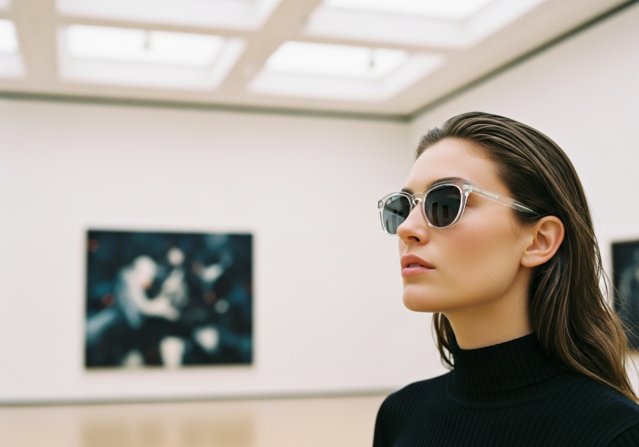アートギャラリーでMOSCOTのサングラスをかけた女性