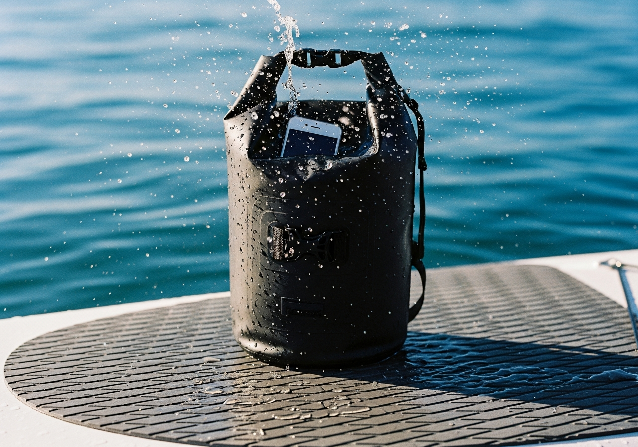 SUPボードに置かれた防水バッグ